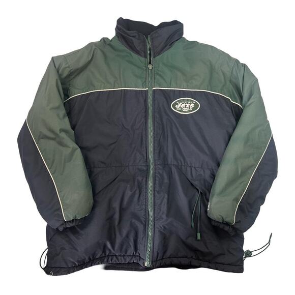 New york jets puffer jacket reversible fleece 90s vintage sz L - Picture 2 of 4